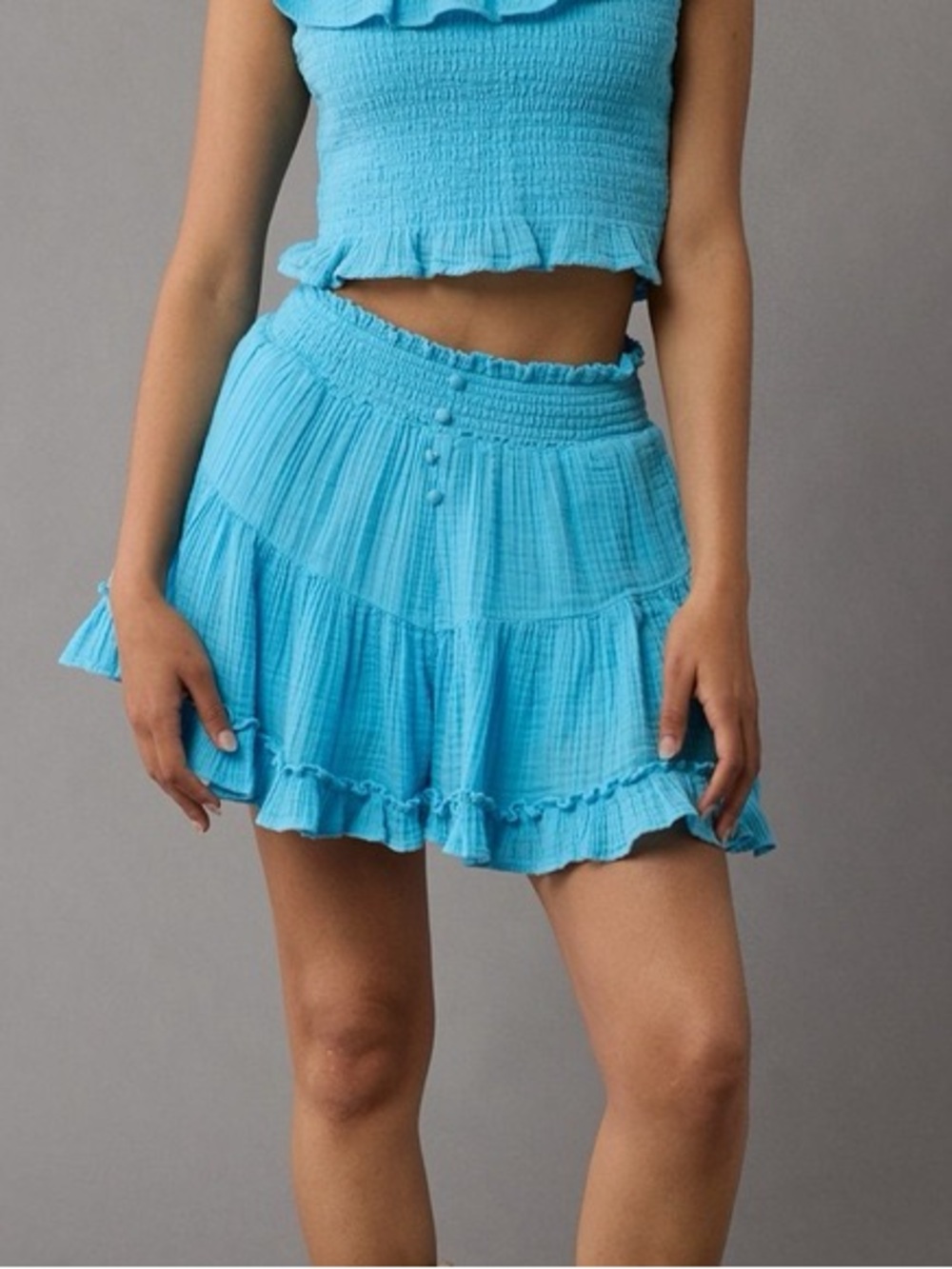 American Eagle Blue Ruffled Mini Bloomer Shorts